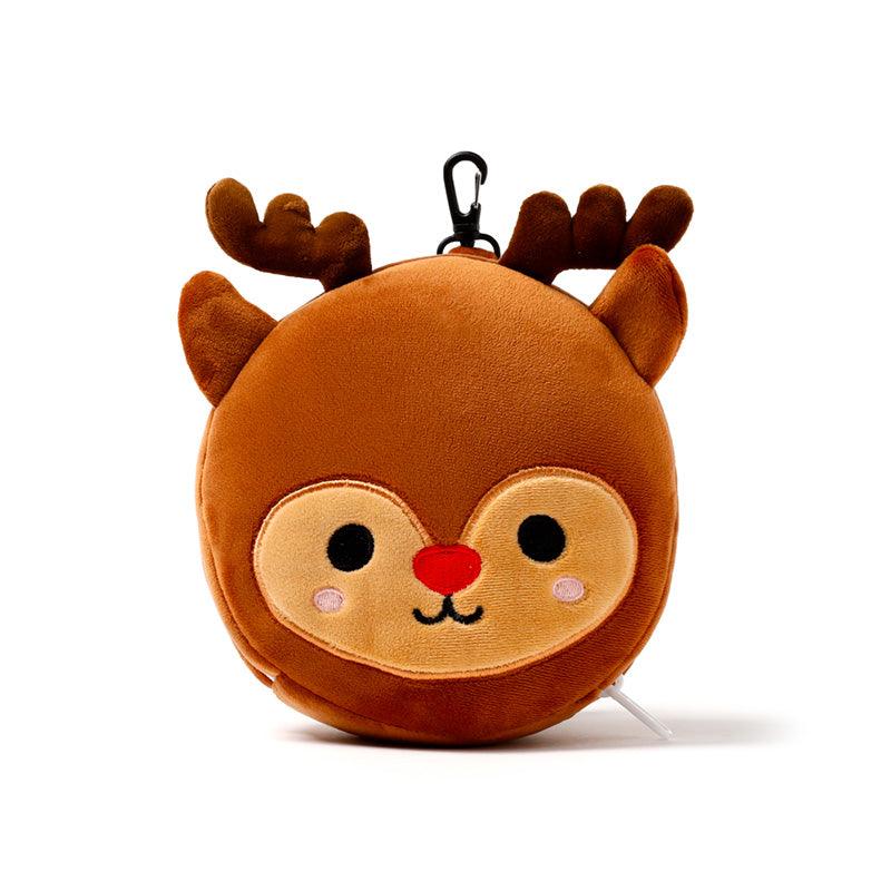 Christmas Reindeer Relaxeazzz Plush Round Kids Travel Pillow & Eye Mask Set
