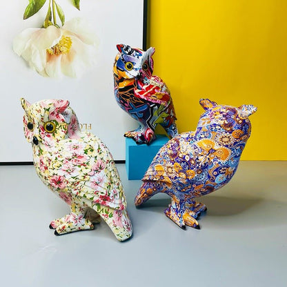 Colourful Owl Figurines Decorative Graffiti Animal Ornaments