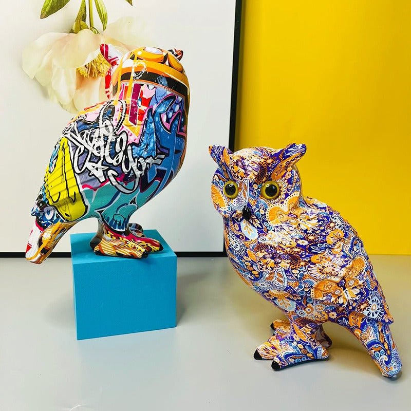 Colourful Owl Figurines Decorative Graffiti Animal Ornaments