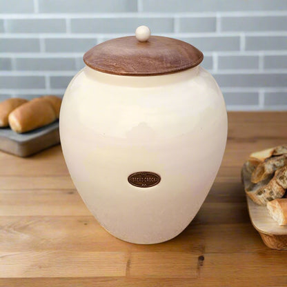 Cream Ceramic Bread Bin Crock Storage Jar with Lid