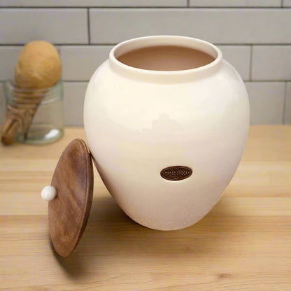 Cream Ceramic Bread Bin Crock Storage Jar with Lid