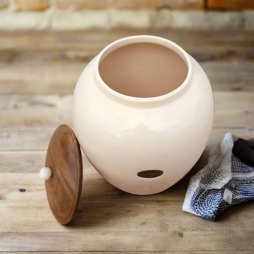 Cream Ceramic Bread Bin Crock Storage Jar with Lid