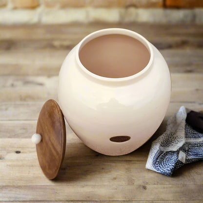 Cream Ceramic Bread Bin Crock Storage Jar with Lid