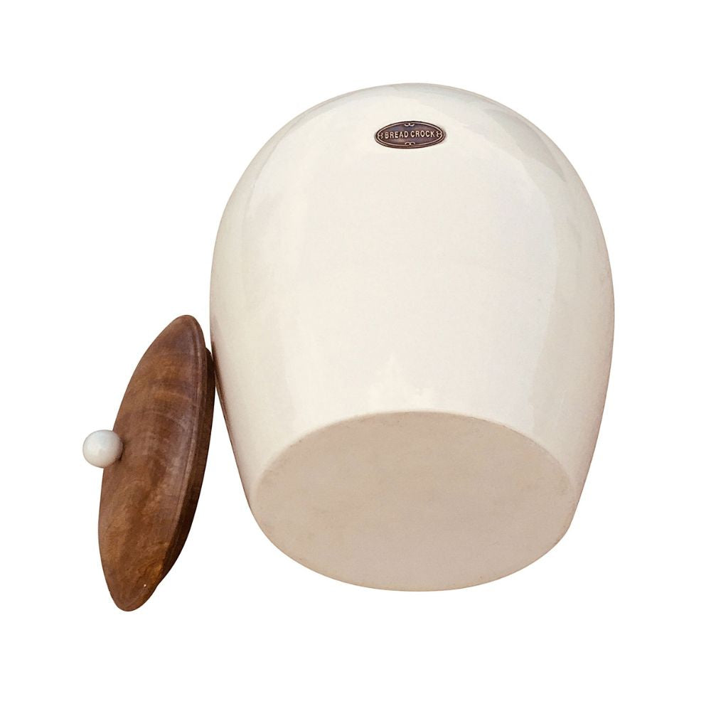 Cream Ceramic Bread Bin Crock Storage Jar with Lid