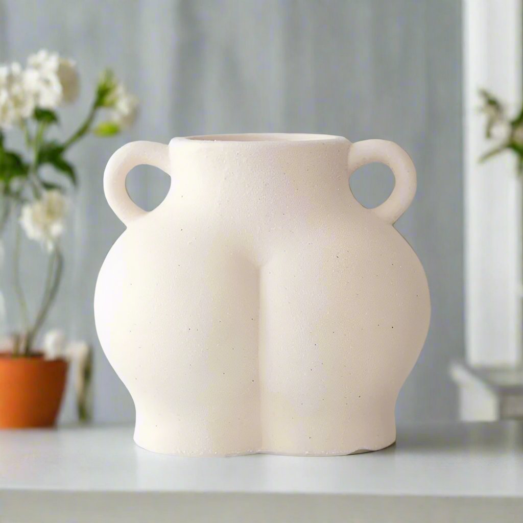 Cream Speckle Bum Shaped Indoor Ceramic Plant Pot Vase