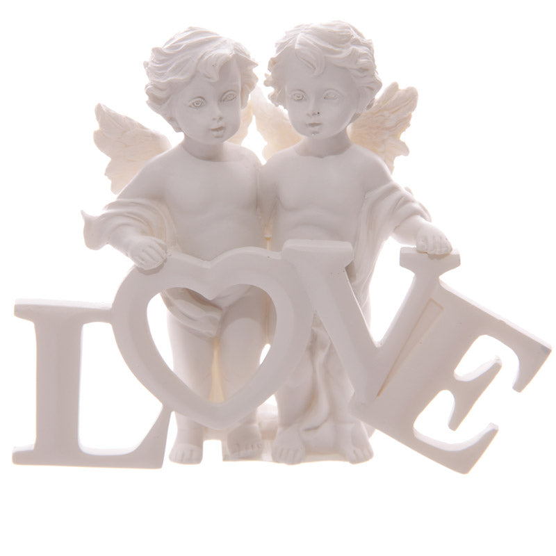 Cute LOVE Letters Cherub Couple Figurines Shelf Ornament