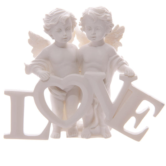 Cute LOVE Letters Cherub Couple Figurines Shelf Ornament