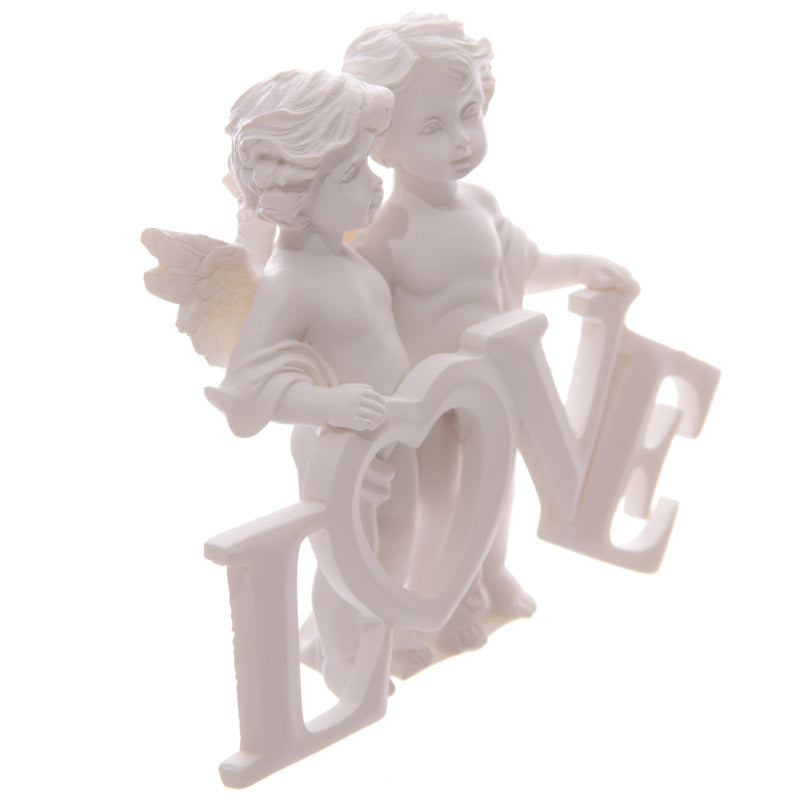Cute LOVE Letters Cherub Couple Figurines Shelf Ornament