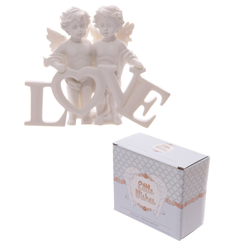 Cute LOVE Letters Cherub Couple Figurines Shelf Ornament