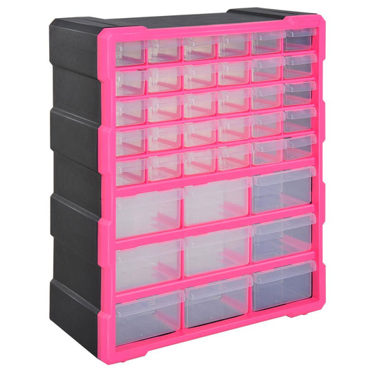 DIY Wall Mountable Storage Organiser Unit with 39 Drawers - Rose Pink