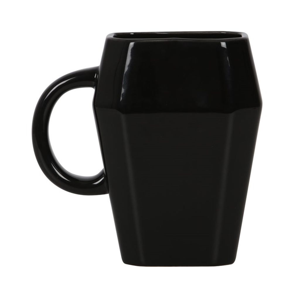 Death Before Decaf Black Coffin Shaped Ceramic Mug