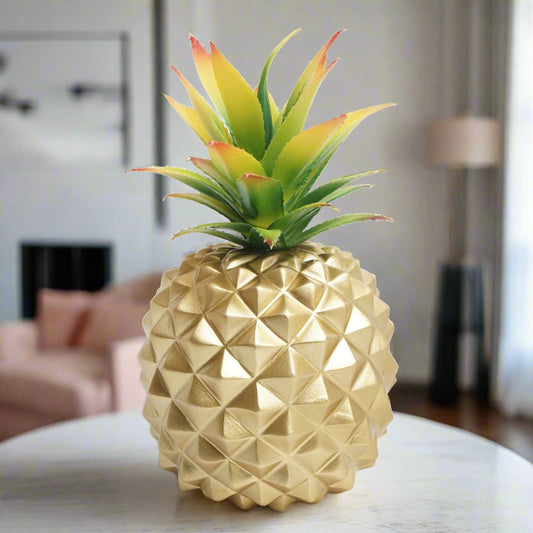 Decorative Gold Pineapple with Green Leaf Top Fruit Art Ornament