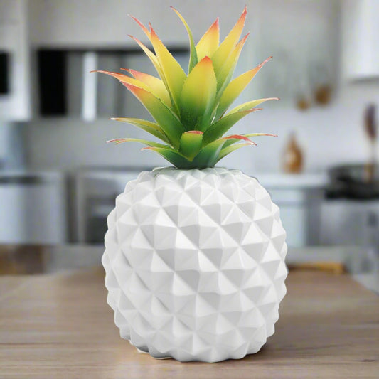 Decorative White Pineapple with Green Leaf Top Fruit Art Ornament