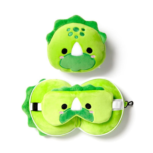 Dinosaur Relaxeazzz Plush Round Kids Travel Pillow & Eye Mask Set