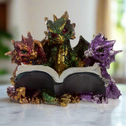 Elements Triple Baby Dragons Reading Fantasy Figurine
