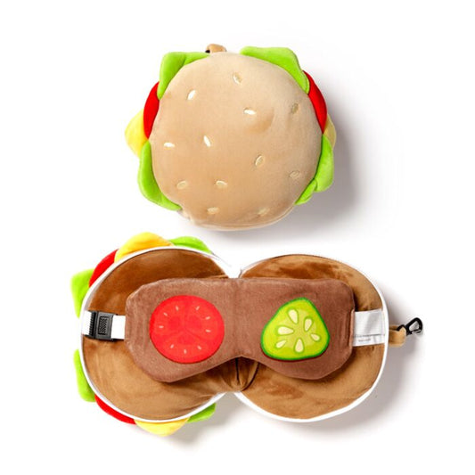Fast Food Burger Relaxeazzz Plush Round Kids Travel Pillow & Eye Mask Set
