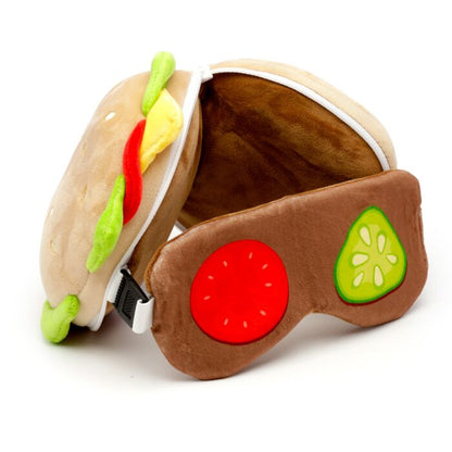 Fast Food Burger Relaxeazzz Plush Round Kids Travel Pillow & Eye Mask Set