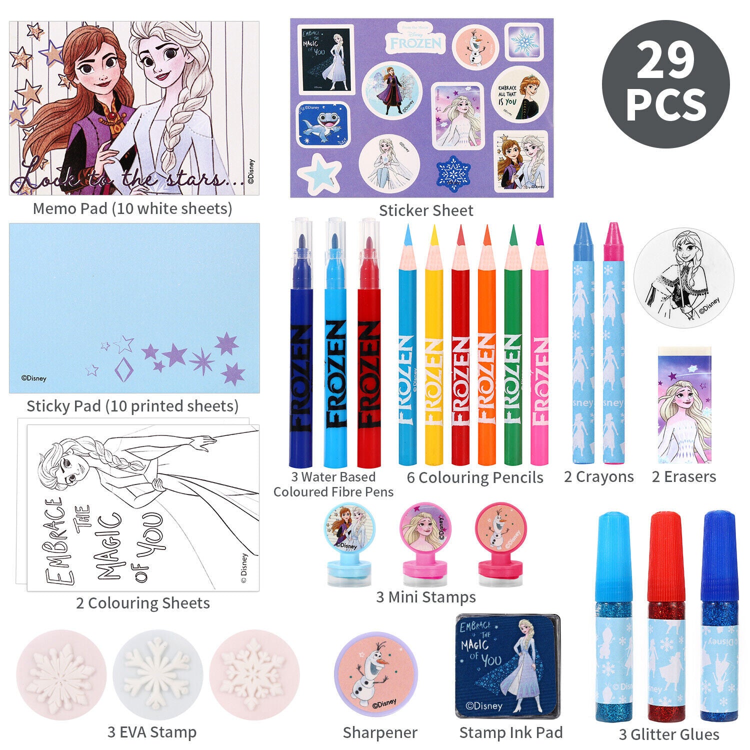 Frozen Anna Elsa Christmas Advent Calendar Art & Craft Stationery Set