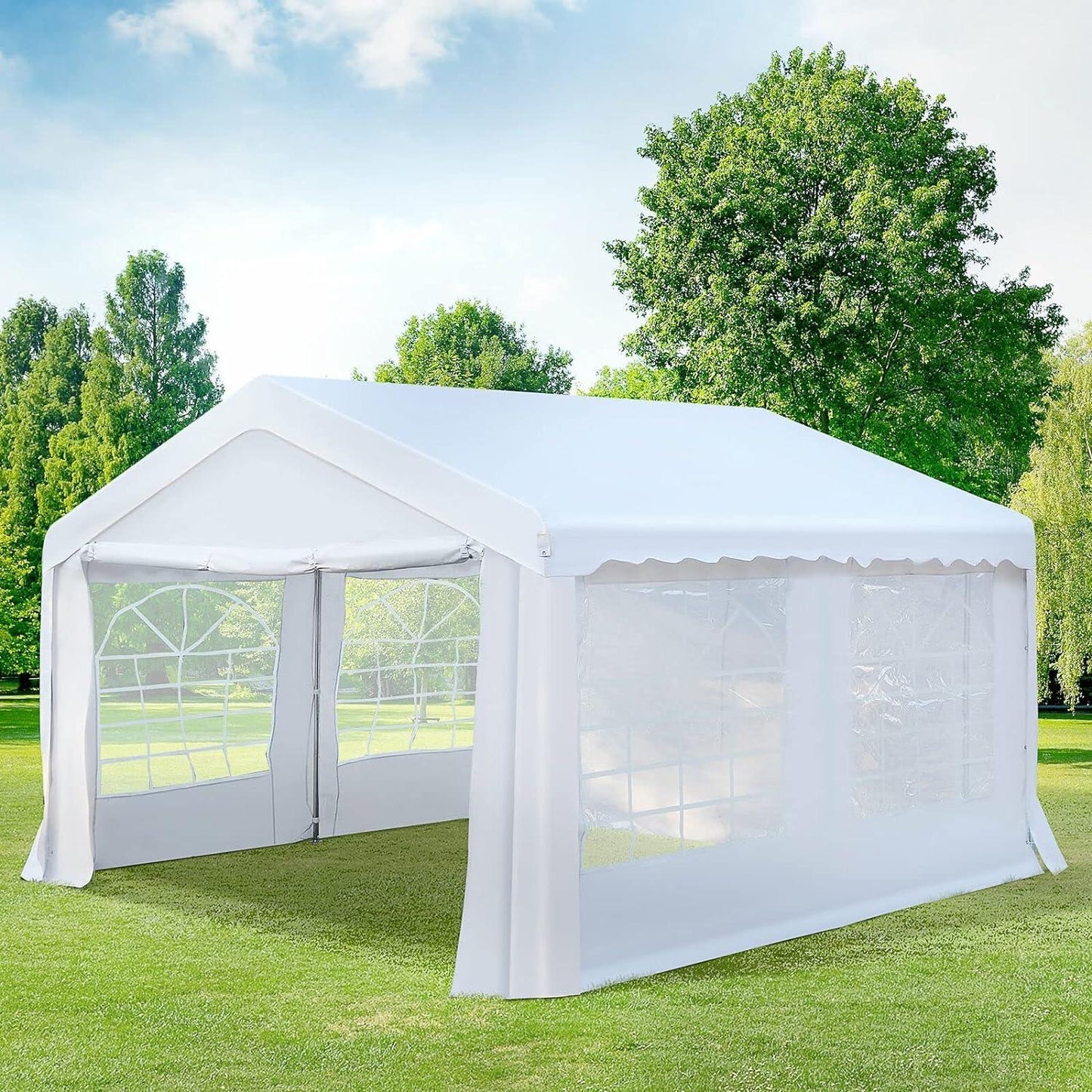 White Gazebo Marquee Party Canopy Tent with Steel Frame - 4 x 4m
