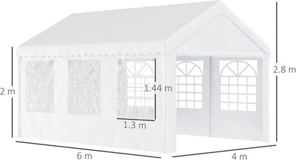 White Gazebo Marquee Party Canopy Tent with Steel Frame - 6 x 4m