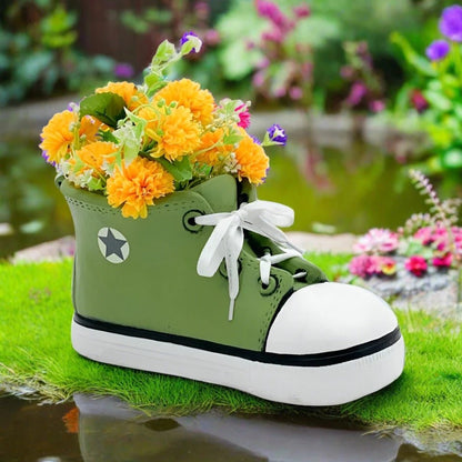 Green Shoe Trainers Quirky Garden Planter Pot Decoration