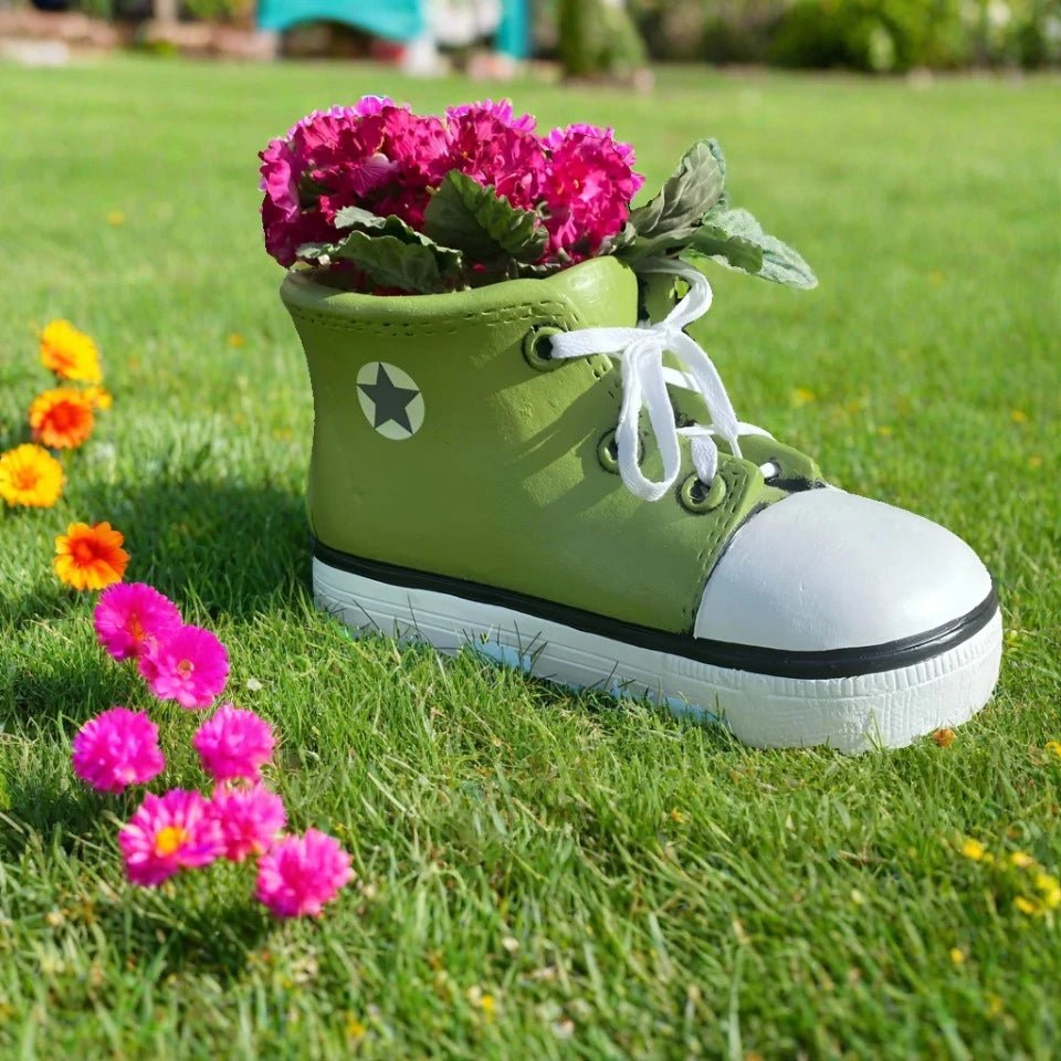 Green Shoe Trainers Quirky Garden Planter Pot Decoration