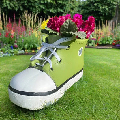 Green Shoe Trainers Quirky Garden Planter Pot Decoration