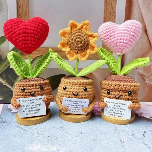 Handmade Crochet Emotional Support Plant Heart Doll Ornament Gifts