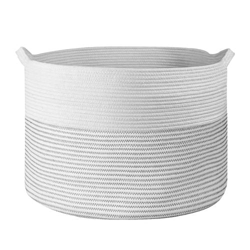 Handwoven Cotton Rope Storage Laundry Basket with Handles - White Grey