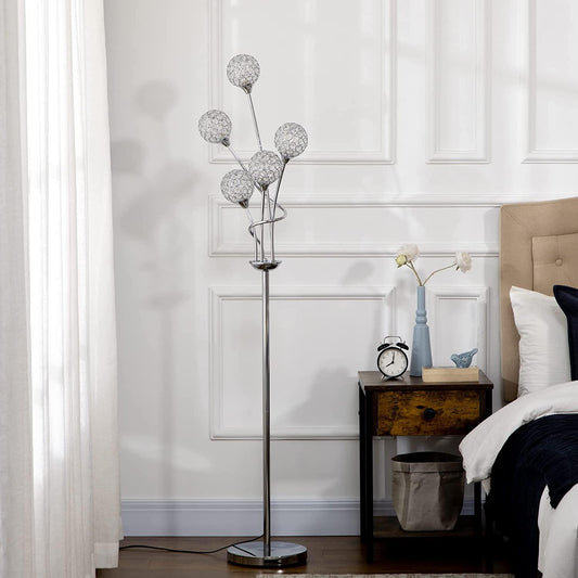 K9 Crystal 5 Glass Balls Standing Floor Lamp Light Decoration - Silver