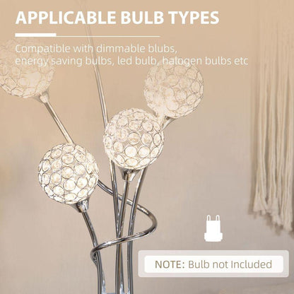 K9 Crystal 5 Glass Balls Standing Floor Lamp Light Decoration - Silver