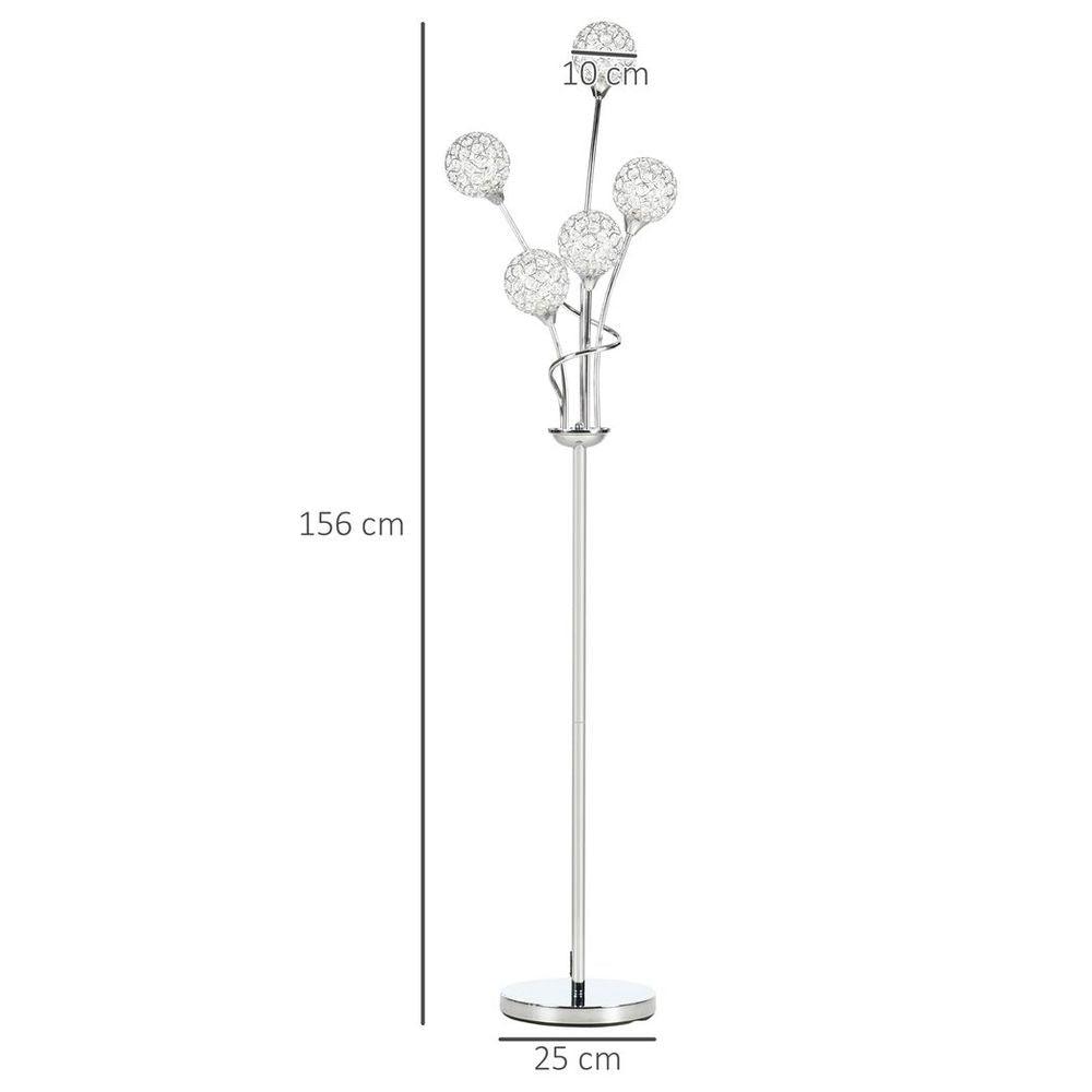K9 Crystal 5 Glass Balls Standing Floor Lamp Light Decoration - Silver