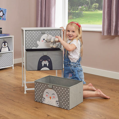 Kids Arctic Animals 3 Drawer Cube Canvas Storage Unit & Shelf  - Grey White