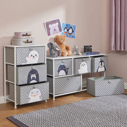 Kids Arctic Animals 3 Drawer Cube Canvas Storage Unit & Shelf  - Grey White