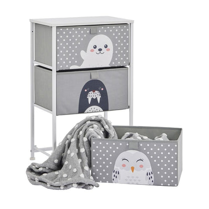 Kids Arctic Animals 3 Drawer Cube Canvas Storage Unit & Shelf  - Grey White