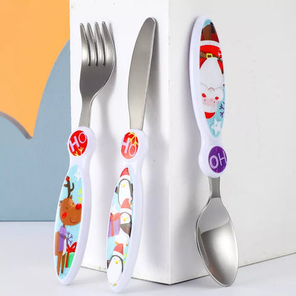 Kids Reusable Christmas 3pcs Cutlery Set - Knife Fork Spoon - Santa Rudolph