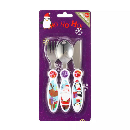 Kids Reusable Christmas 3pcs Cutlery Set - Knife Fork Spoon - Santa Rudolph