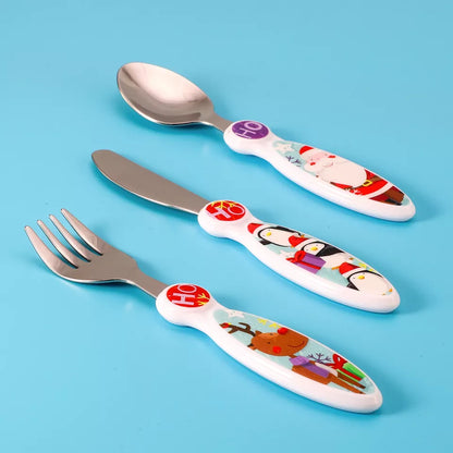 Kids Reusable Christmas 3pcs Cutlery Set - Knife Fork Spoon - Santa Rudolph