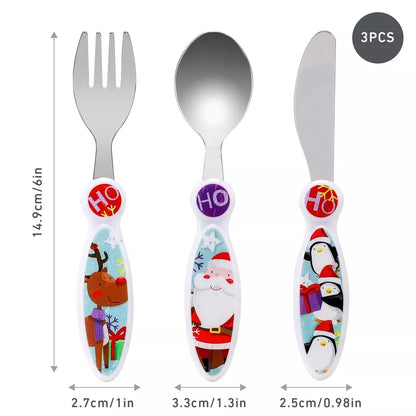 Kids Reusable Christmas 3pcs Cutlery Set - Knife Fork Spoon - Santa Rudolph