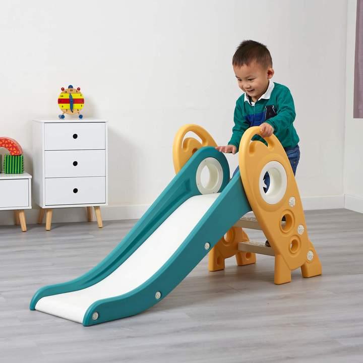 Kids Toddler Folding Rocket Slide Indoor Outdoor Activity - Green & Gold