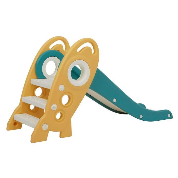 Kids Toddler Folding Rocket Slide Indoor Outdoor Activity - Green & Gold