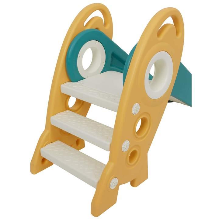 Kids Toddler Folding Rocket Slide Indoor Outdoor Activity - Green & Gold