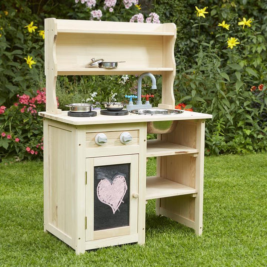 Kids Wooden Messy Play Mud Kitchen with Chalkboard and Accessories