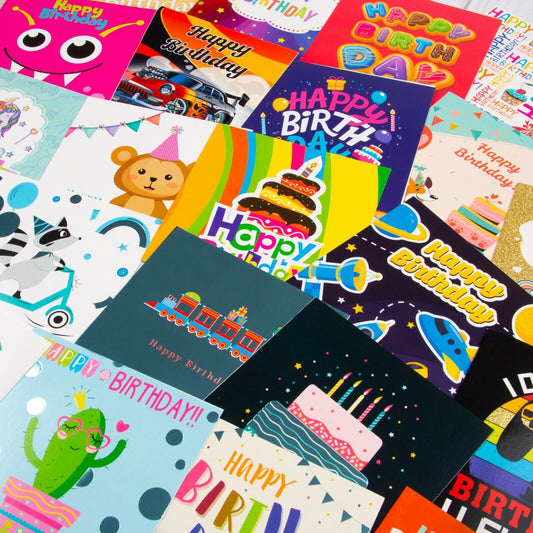 Kids Birthday Cards Multipack - Box of 24 Cute & Colourful Cards with Envelopes