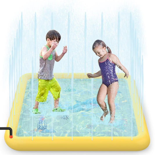 Kids Splash Pad Sprinkler Water Play Mat Summer Pool Toy - Yellow 168cm