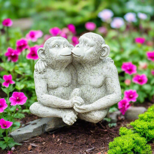 Kissing Monkey Stone Effect Statue Flower Bed Garden Ornament