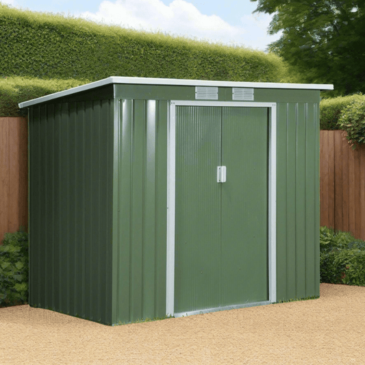 Large Steel Sloped Roof Garden Shed Outdoor Storage 7 x 4ft - Green