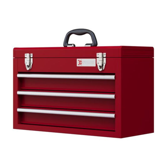 Lockable 3 Drawer Metal Tool Box with Ball Bearing Slide Drawers - Red