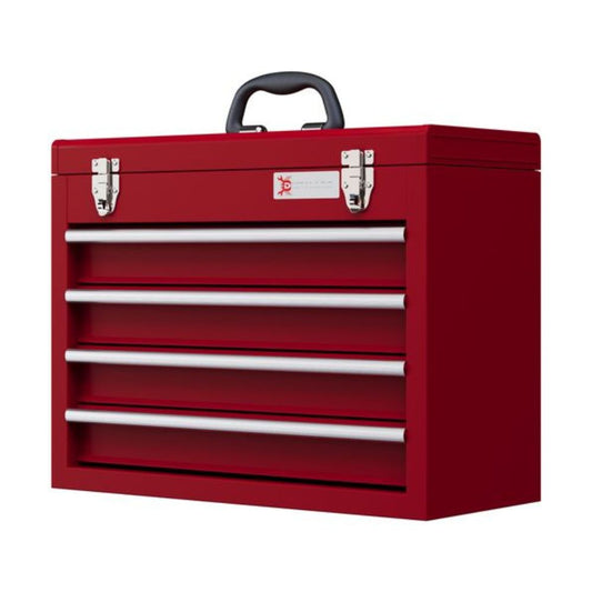 Lockable 4 Drawer Metal Tool Box with Ball Bearing Slide Drawers - Red