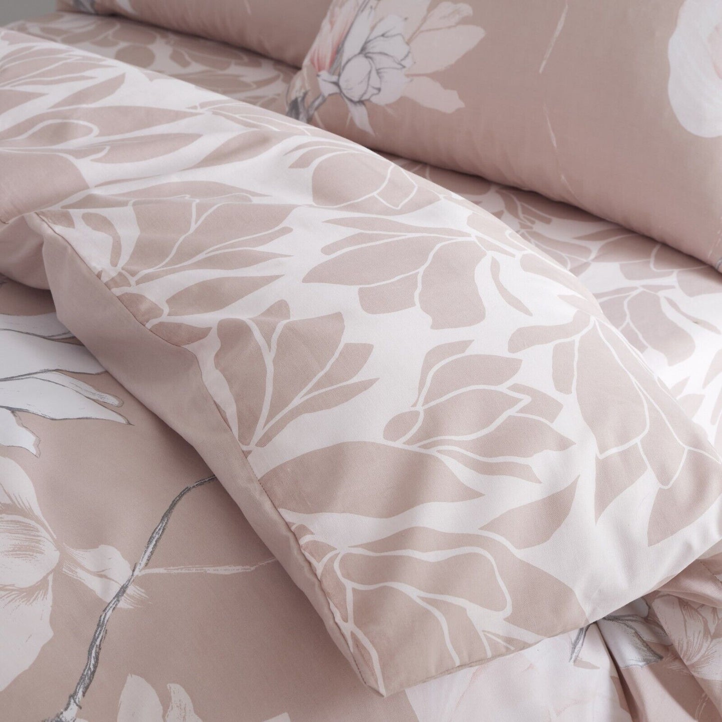 Magnolia Floral Print Polycotton Duvet Cover Bedding Set - Blush Pink or Grey